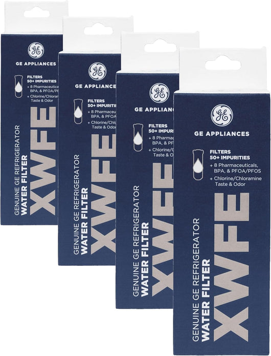 Multiple packages of GE Appliances water filter XWF6 on a white background
