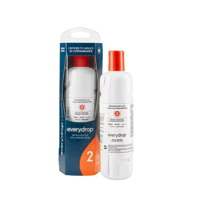 everydrop refrigerator ice & water filter with packaging on a white background