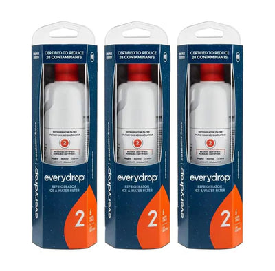 Three packages of everydrop refrigerator ice and water filter on a white background