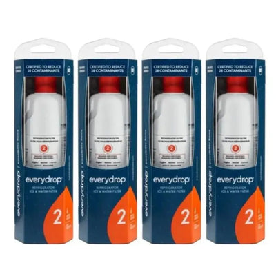 Four packages of everydrop refrigerator ice and water filter on a white background