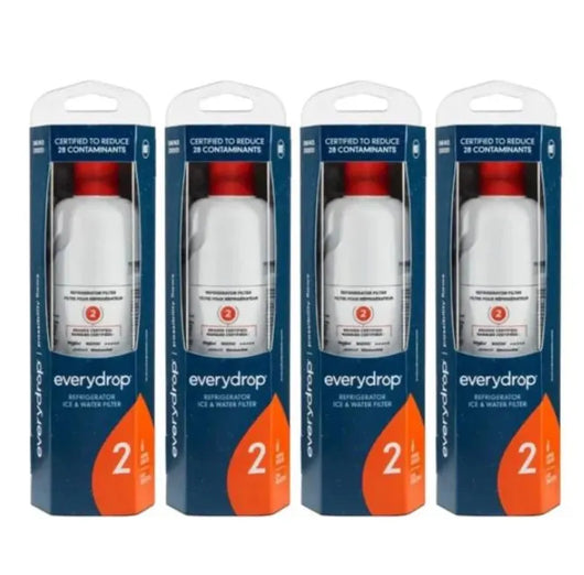Four packages of everydrop refrigerator ice and water filter on a white background
