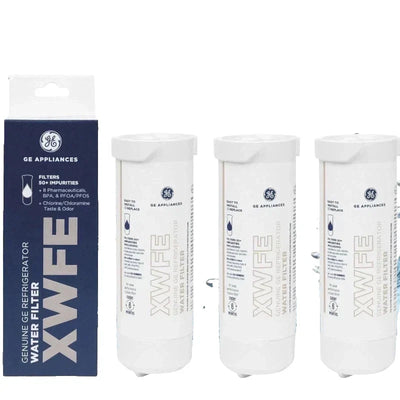 GE Appliances water filter cartridges with packaging on a white background
